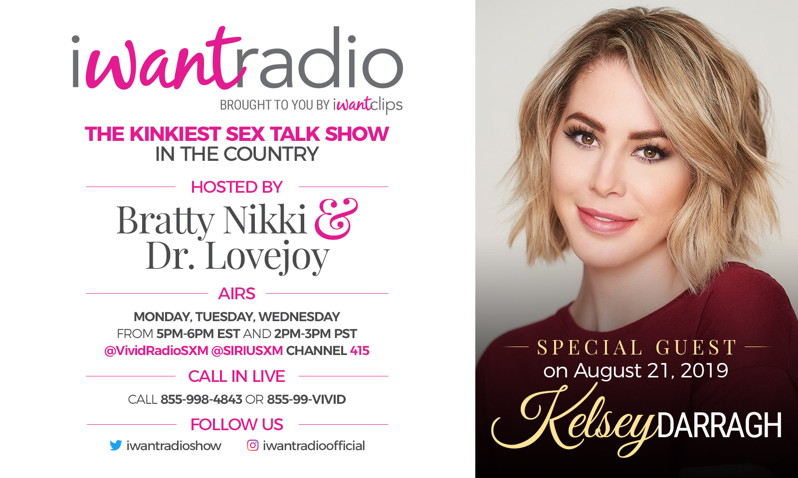 Static banner with Kelsey Darragh invitation to iwantradio